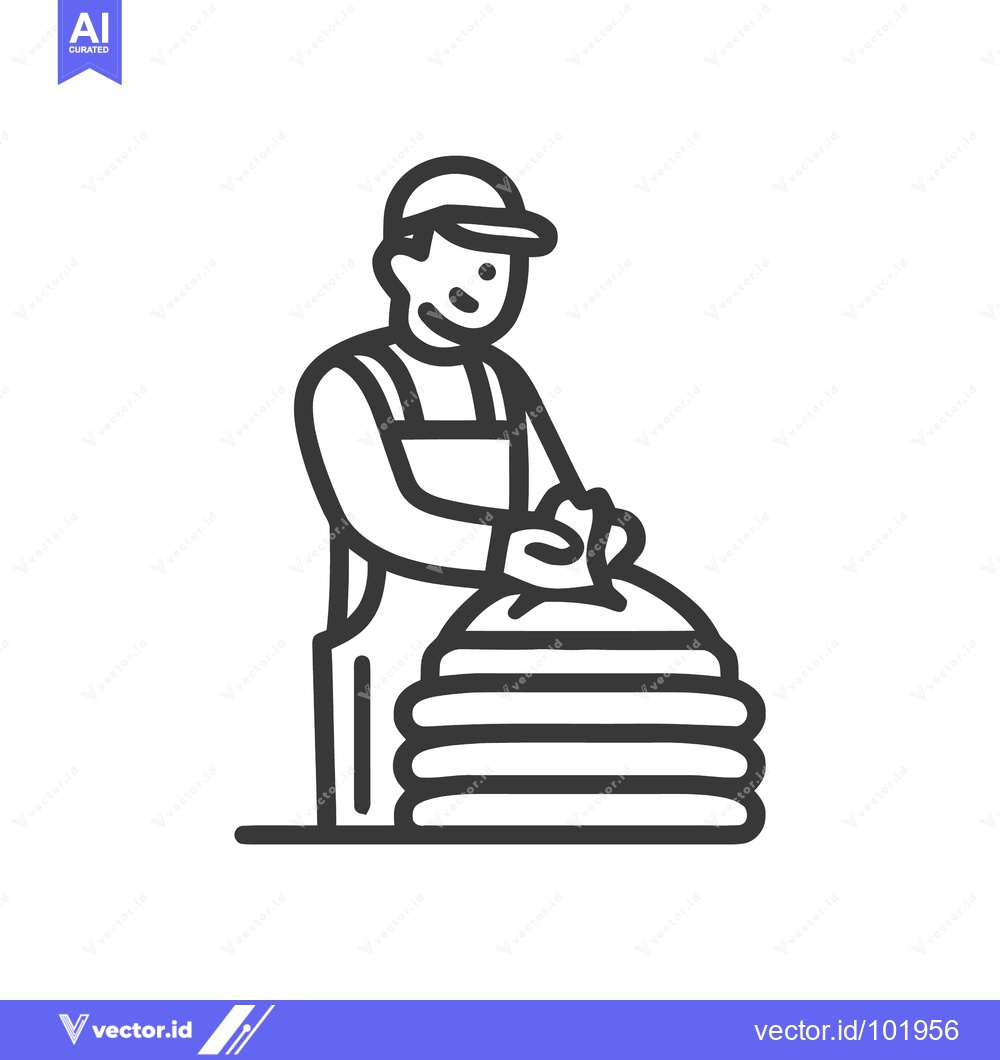 Premium Vector dari Smiling Worker in Cap and Overalls Stacking Linens Vector Icon