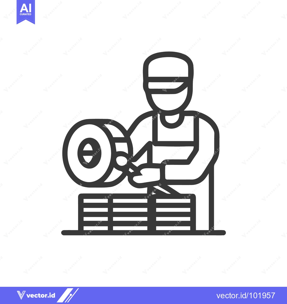Premium Vector of Monochrome Line Icon of an Industrial Worker with Protective Gear Poli