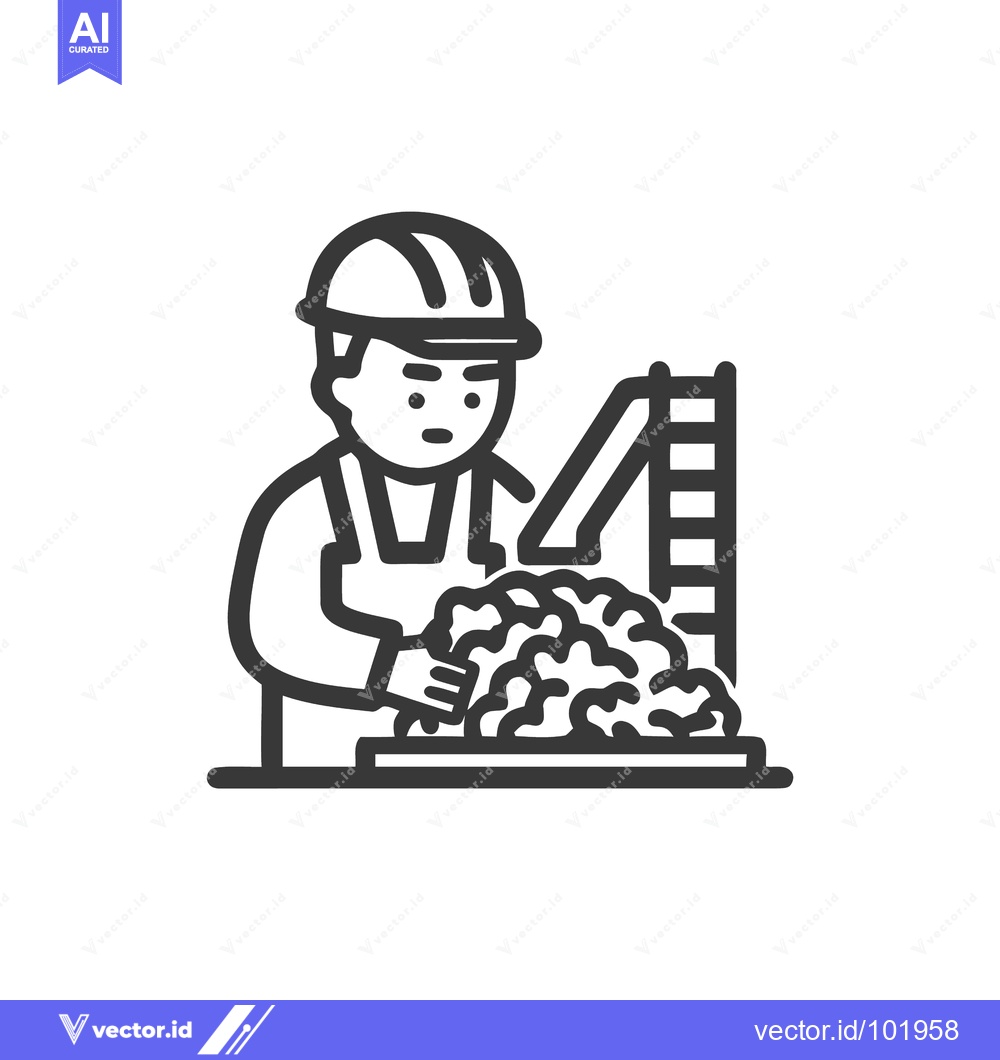 Premium Vector dari Bold Line Icon of a Worker in a Hard Hat Processing Material from a Ma