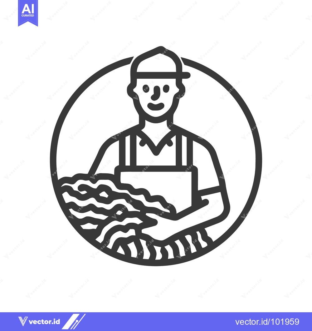 Premium Vector of Friendly Farmer with Harvested Crops, a Minimalist Monochrome Circular