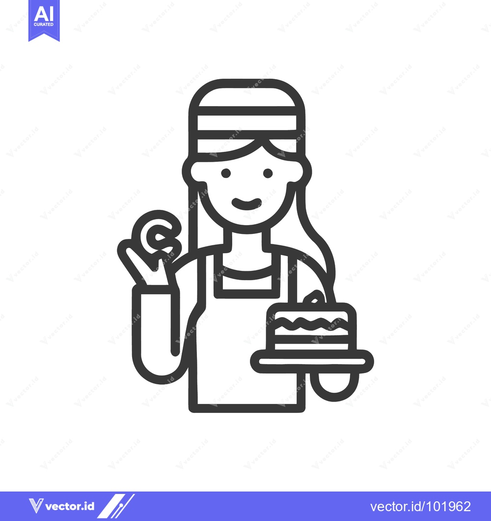 Premium Vector dari Friendly Baker Woman Presents a Perfect Cake with an OK Gesture Line A