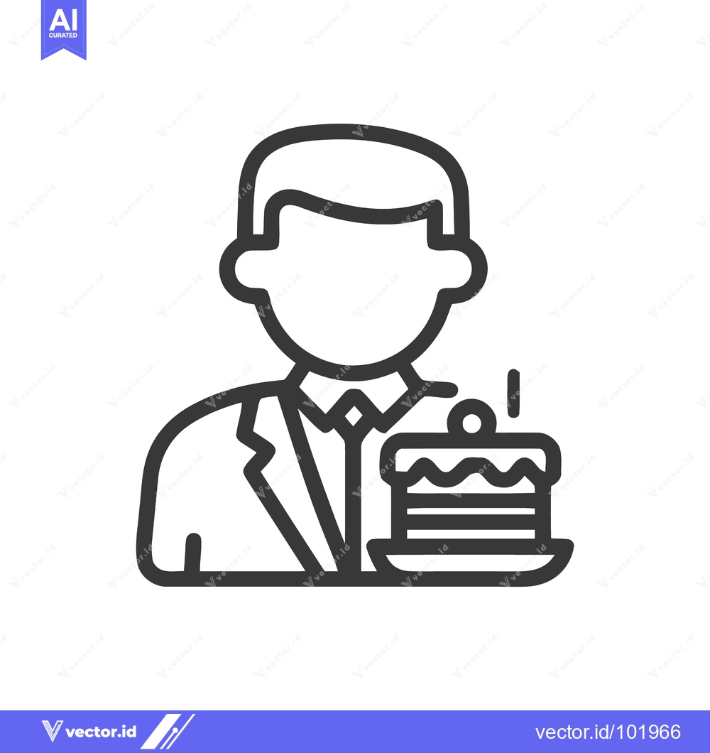 Premium Vector of Elegant Line Icon of a Man in a Suit Holding a Celebratory Cake Slice
