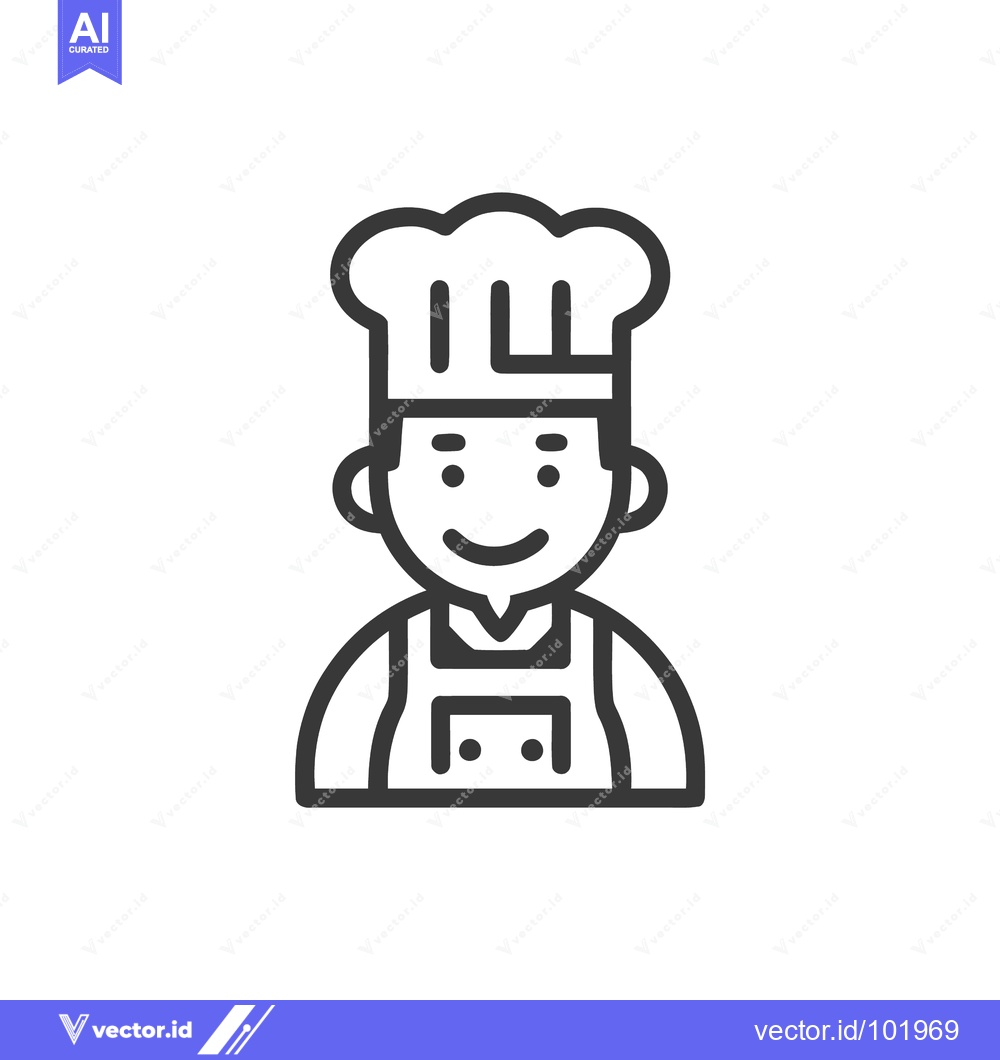 Premium Vector of Minimalist Line Icon of a Smiling Chef in Toque and Apron