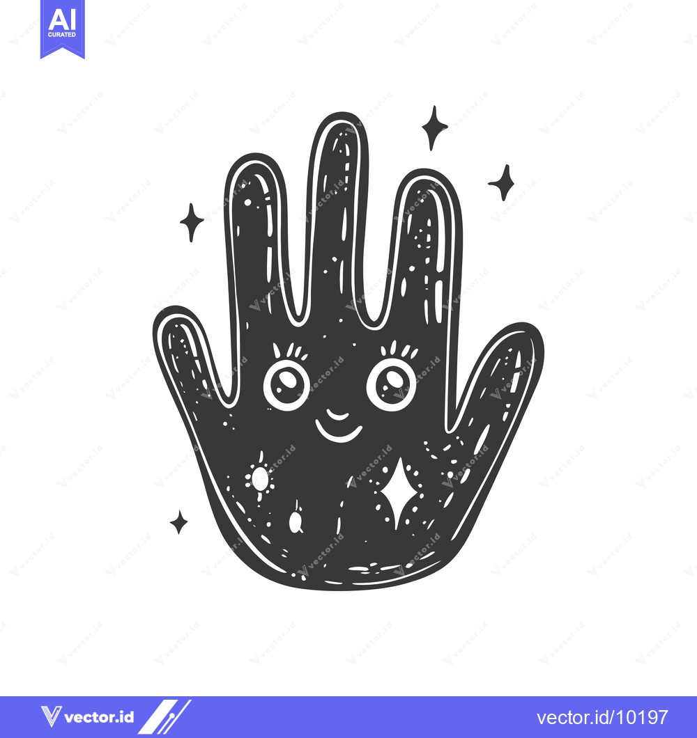 Premium Vector dari A Black and White Hand with a Smiling Face and Sparkles Around It