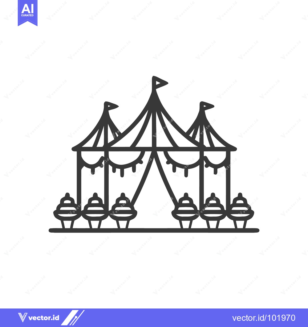 Premium Vector of Symmetrical Line Art of a Carnival Tent with Decorative Cupcakes