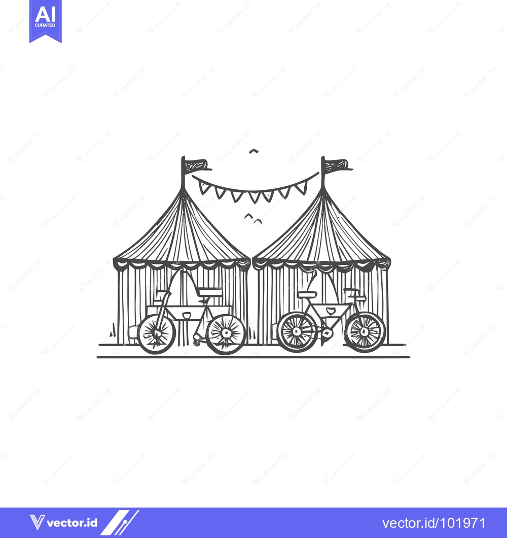 Premium Vector dari Charming Hand-Drawn Circus Scene with Two Tents and Bicycles