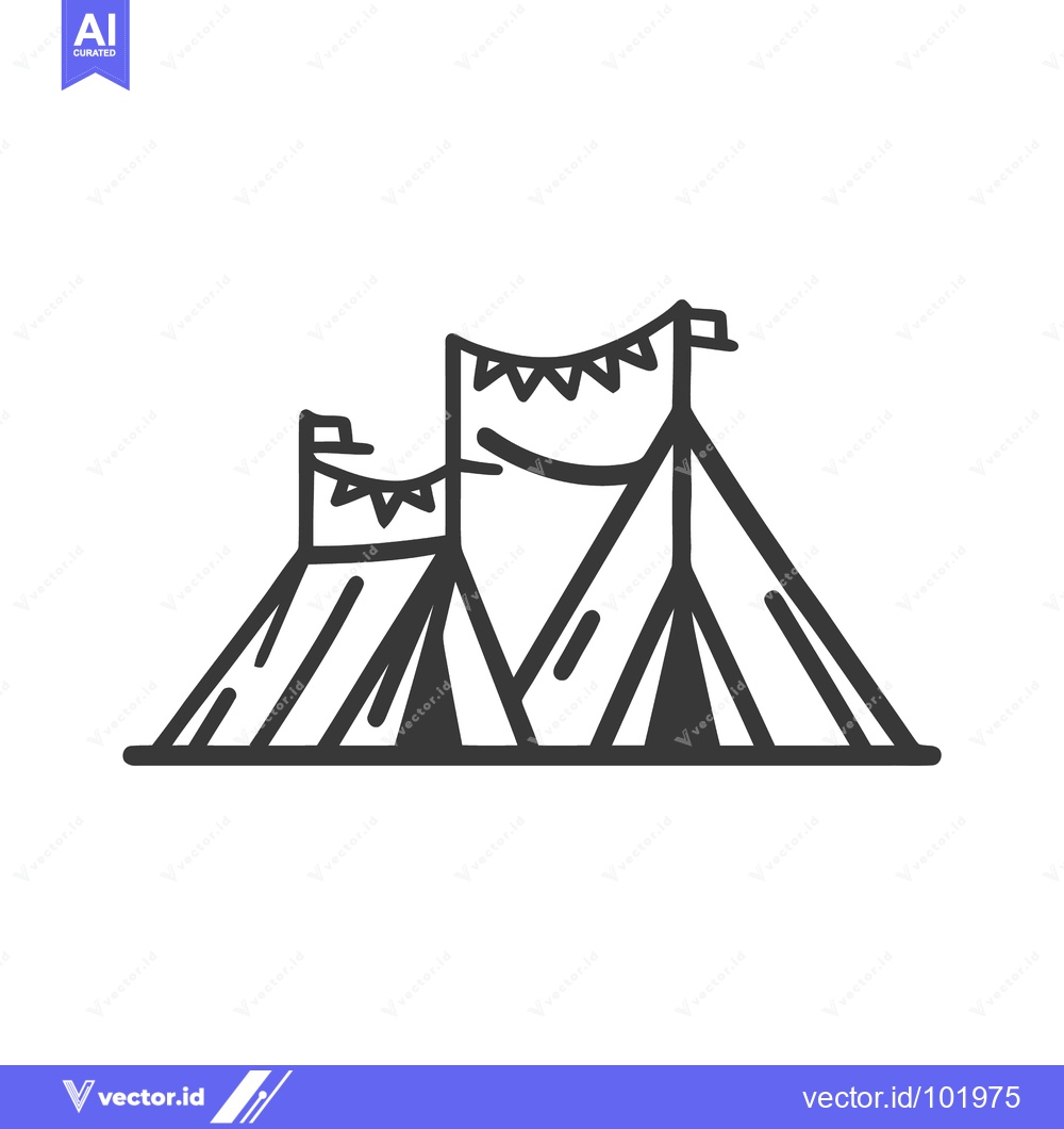 Premium Vector of Minimalist Festival Tents with Bunting Flags Line Art Icon