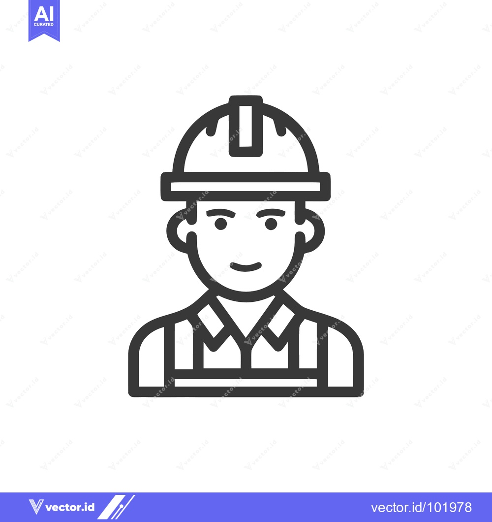 Premium Vector dari Smiling Construction Worker Bust: Minimalist Outline Vector Icon for I