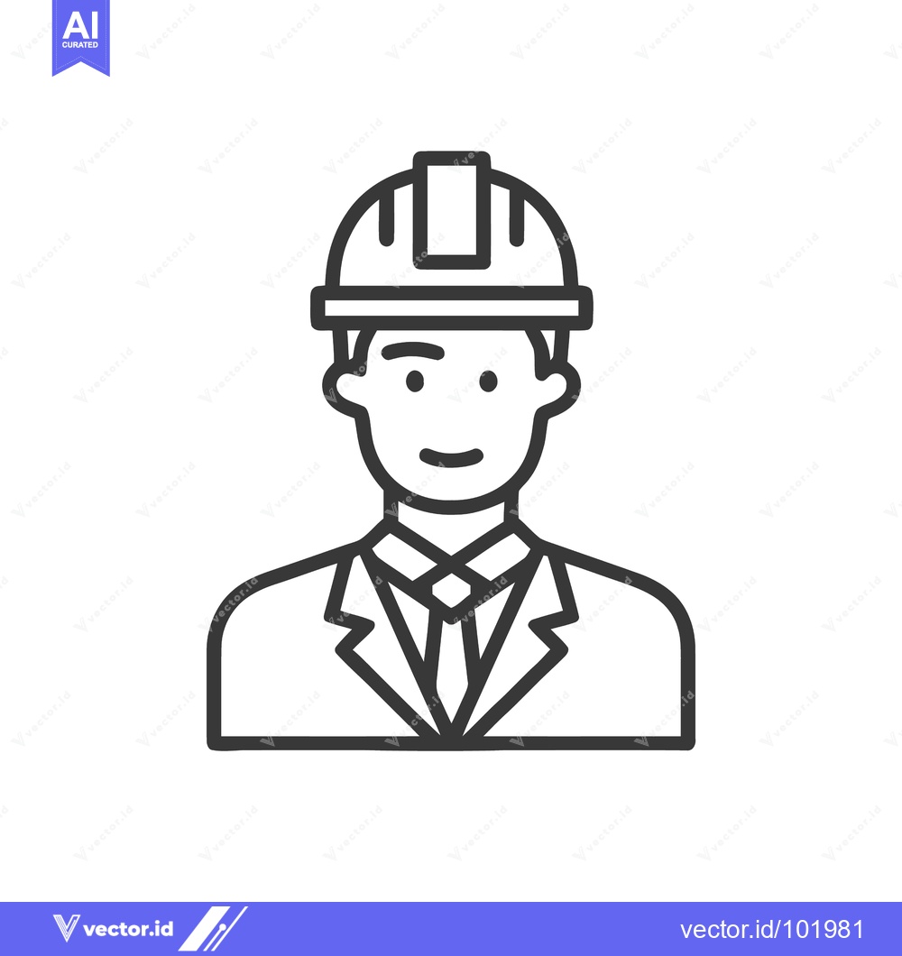 Premium Vector of Professional Engineer Icon: Male Avatar in Suit and Hard Hat, Clean Li
