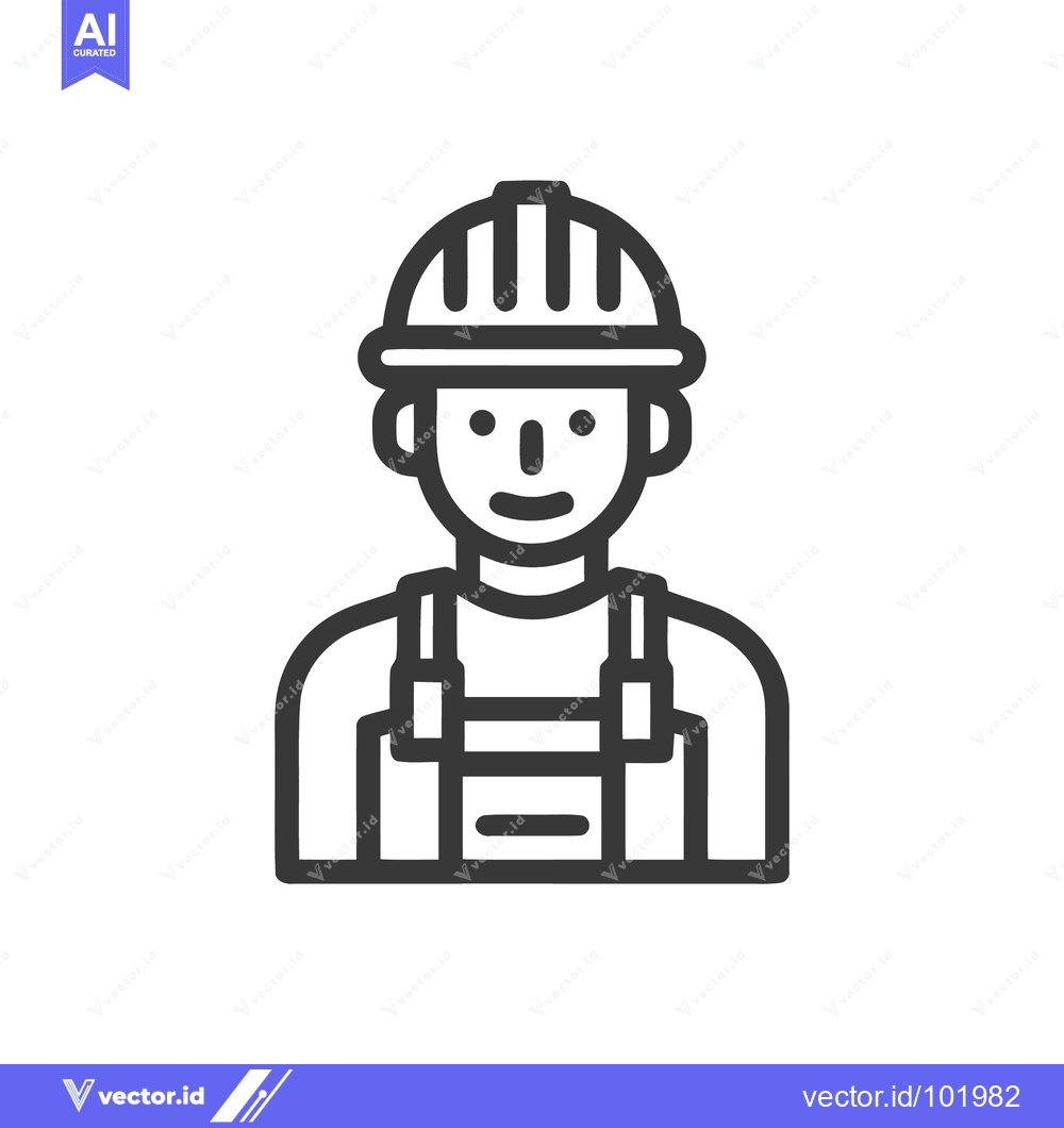 Premium Vector dari Minimalist Line Icon of a Friendly Construction Worker in a Hard Hat