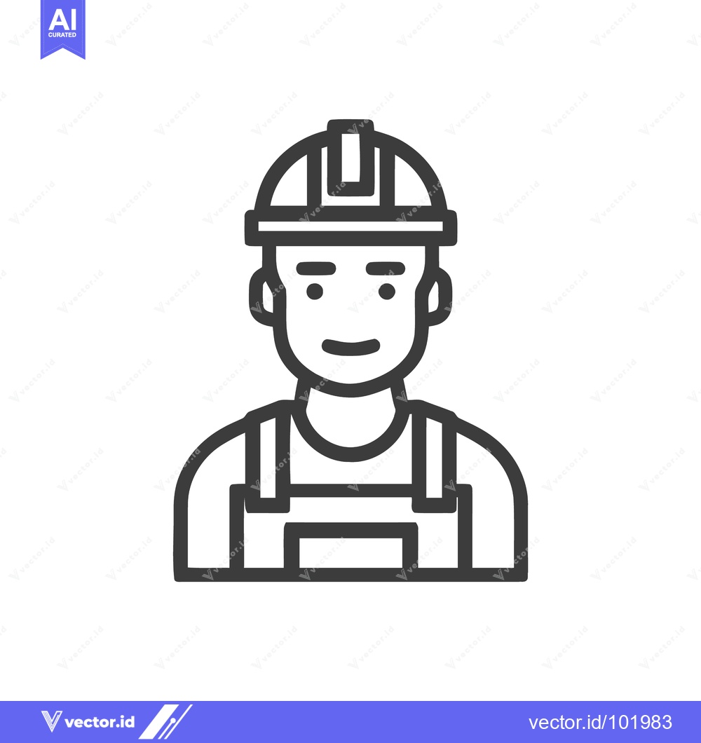 Premium Vector of Modern Outline Icon of a Smiling Builder in Hard Hat and Overalls