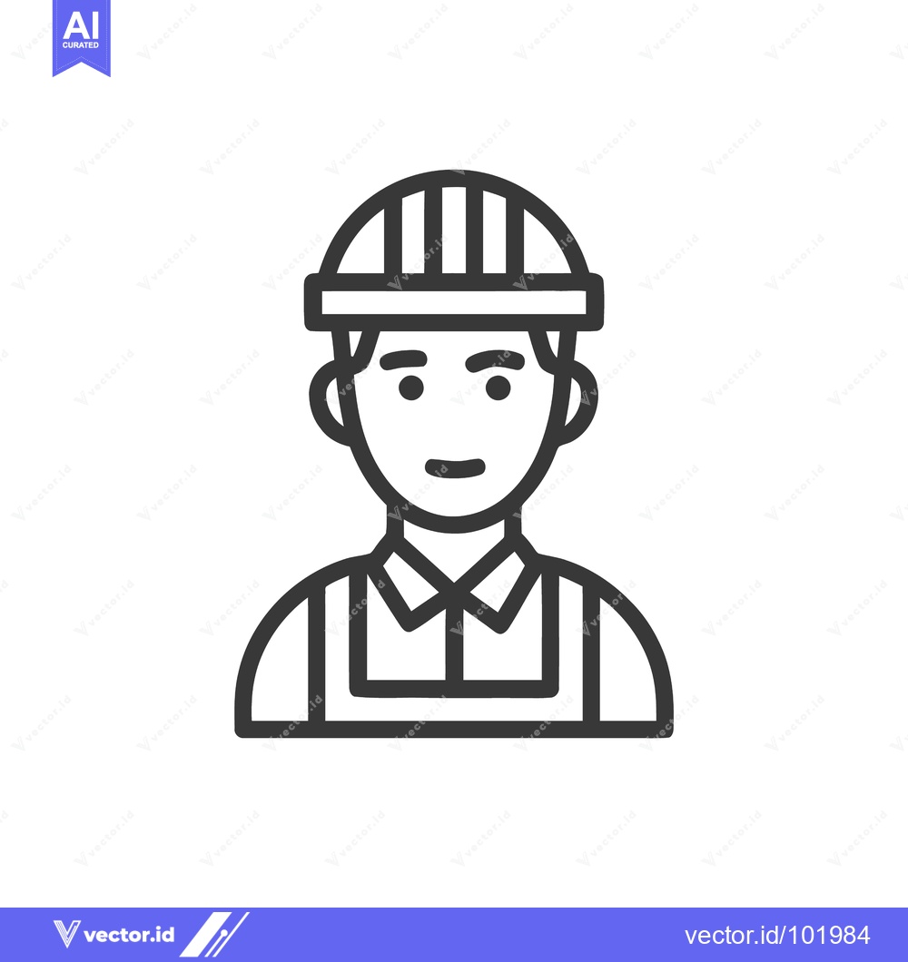 Premium Vector dari Simple Line Icon of a Friendly Construction Worker in a Hard Hat