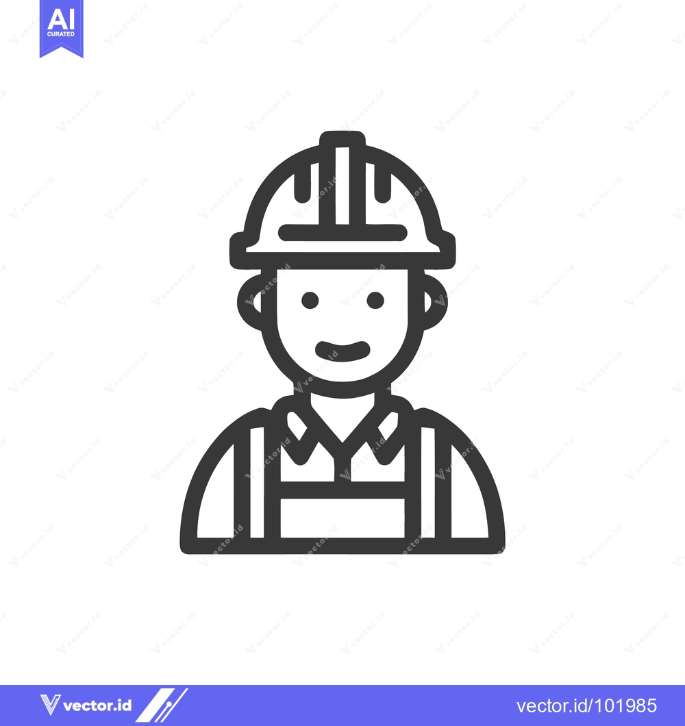 Premium Vector dari Smiling Construction Worker Avatar: Minimalist Line Icon in Hard Hat