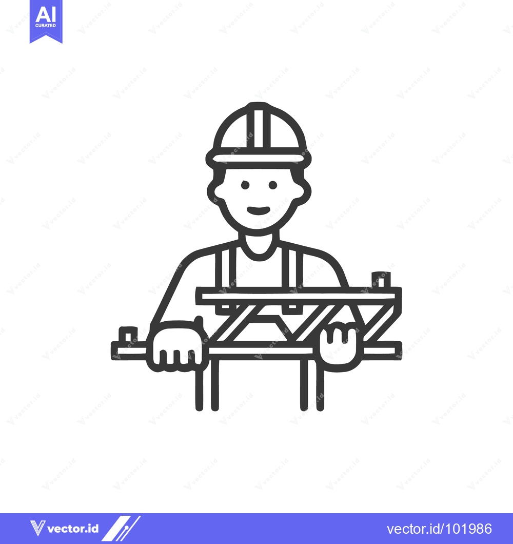 Premium Vector dari Friendly Construction Worker Holding a Truss Beam, Minimalist Line Art