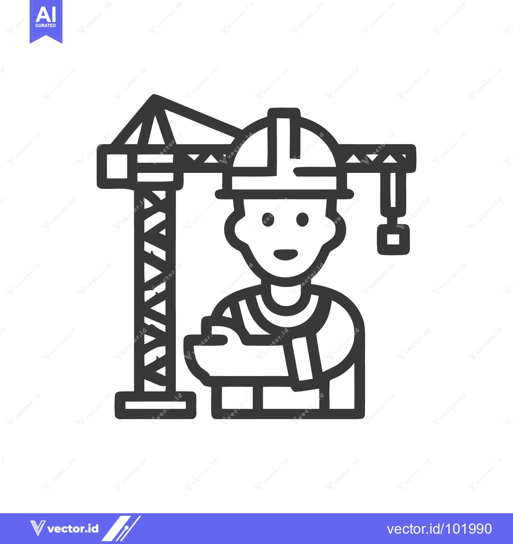 Premium Vector of Minimalist Line Icon of a Builder with a Construction Crane