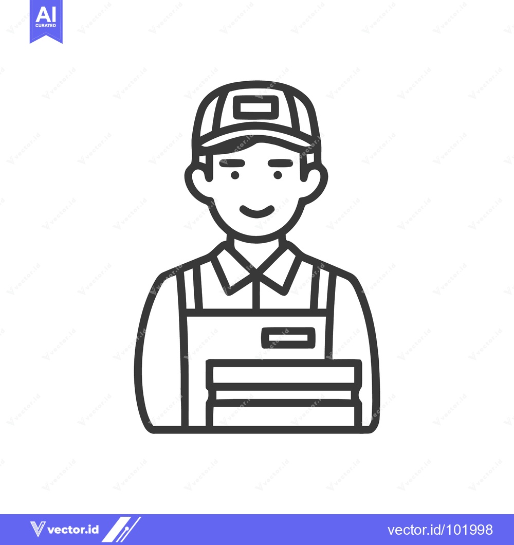 Premium Vector dari Smiling Delivery Man in Uniform Holding Packages, a Minimalist Line Ar