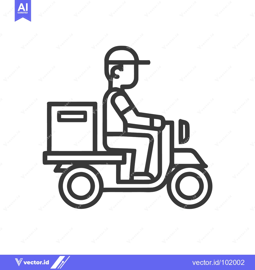 Premium Vector dari Courier on Scooter with Cargo Box: A Modern Line Art Icon
