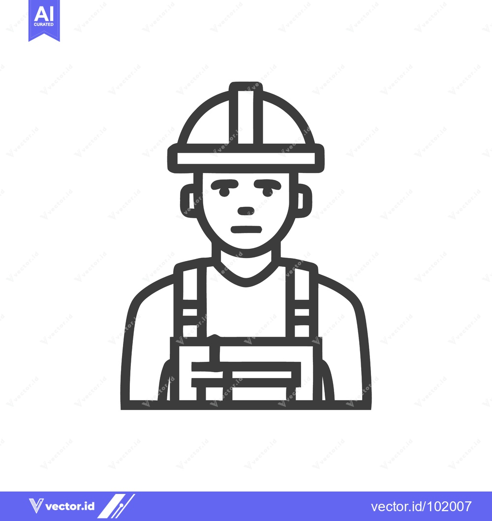 Premium Vector dari Minimalist Line Icon of a Construction Worker with Hard Hat and Overal