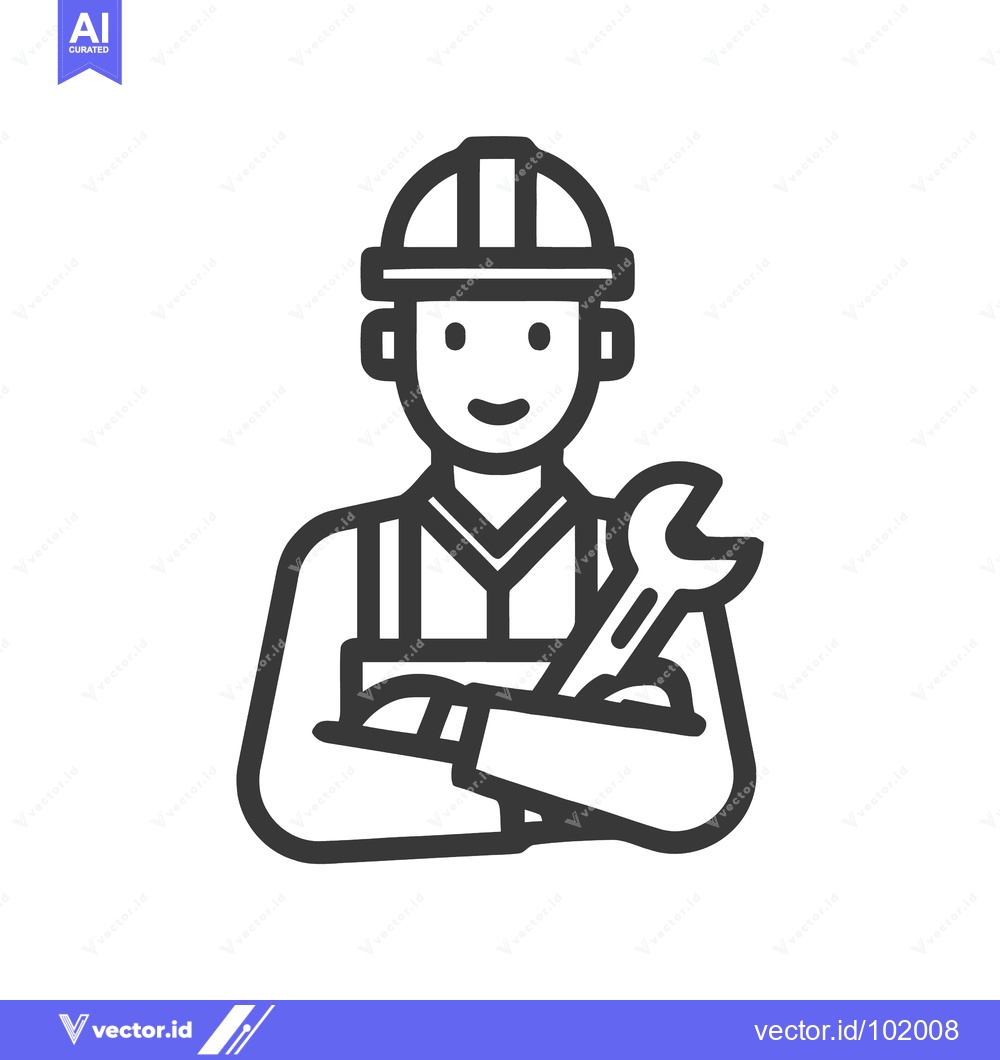 Premium Vector dari Friendly worker in hard hat with wrench, minimalist professional servi