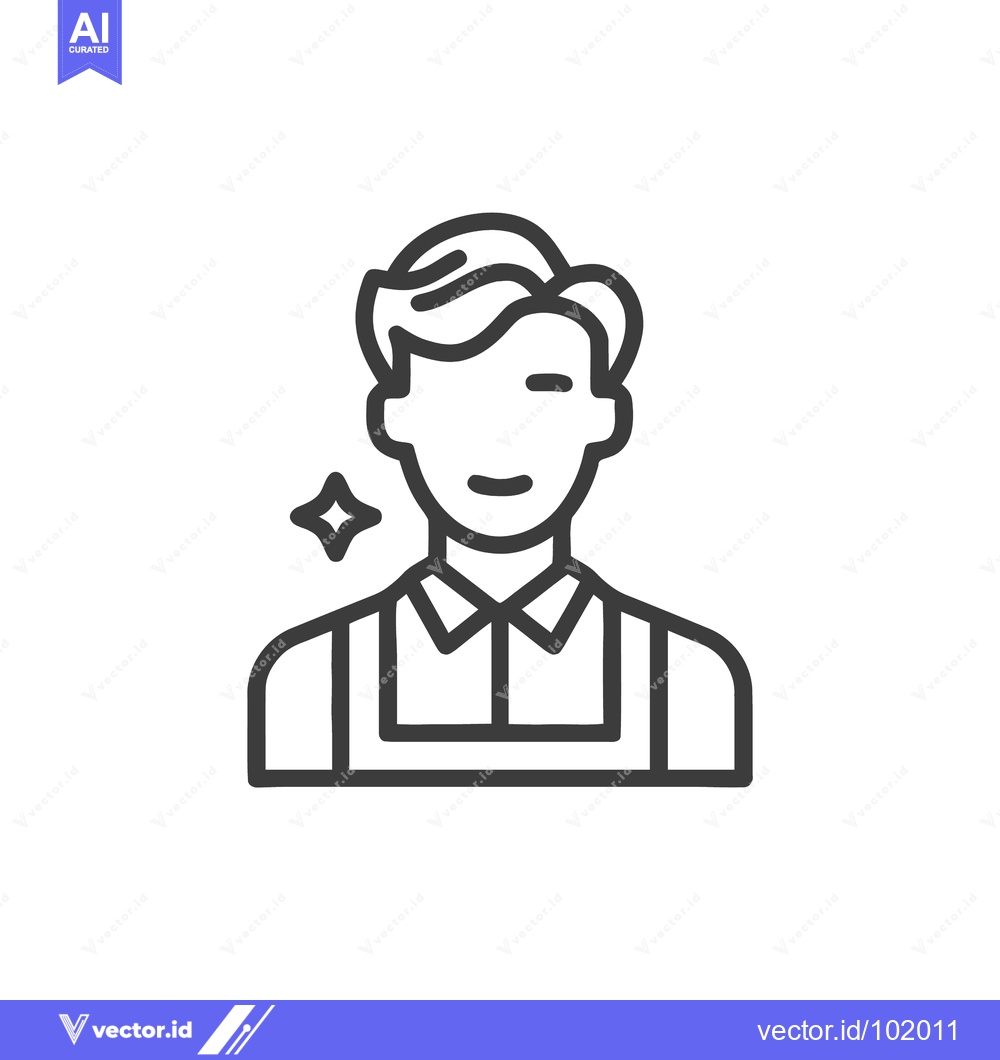 Premium Vector dari Winking Service Worker in Apron with Cleanliness Sparkle Line Icon