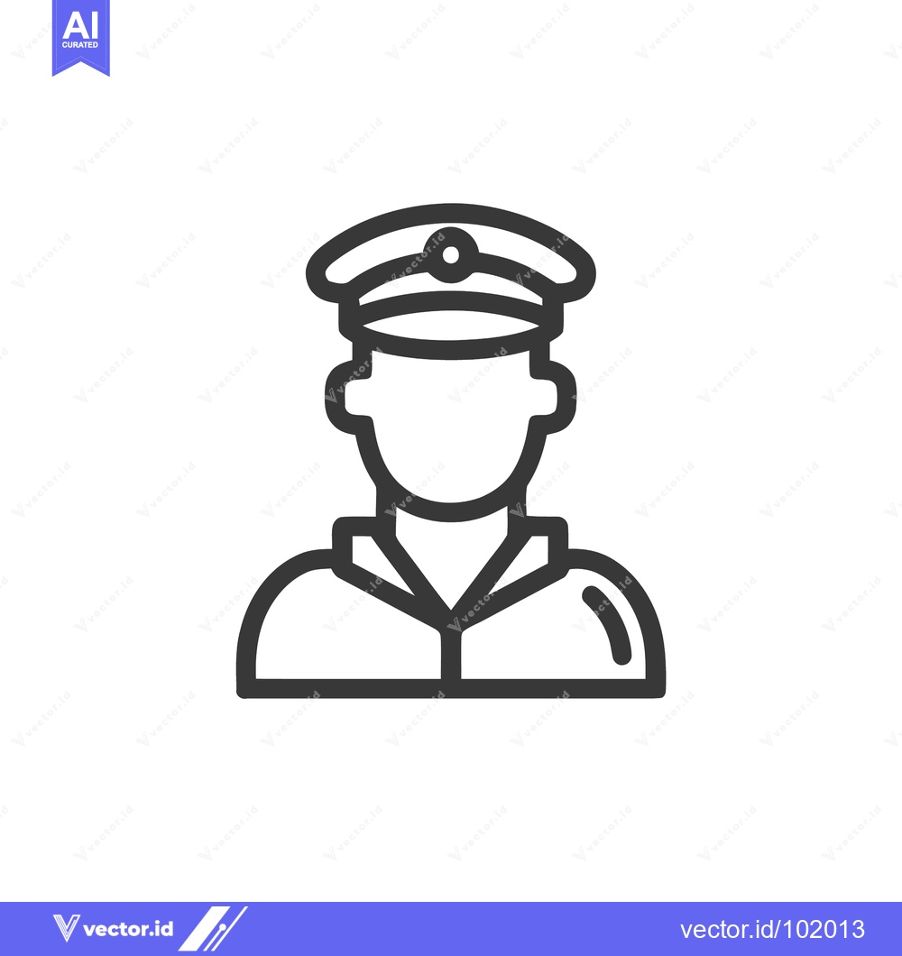 Premium Vector of Clean Line Art Icon of a Faceless Officer in a Peaked Cap