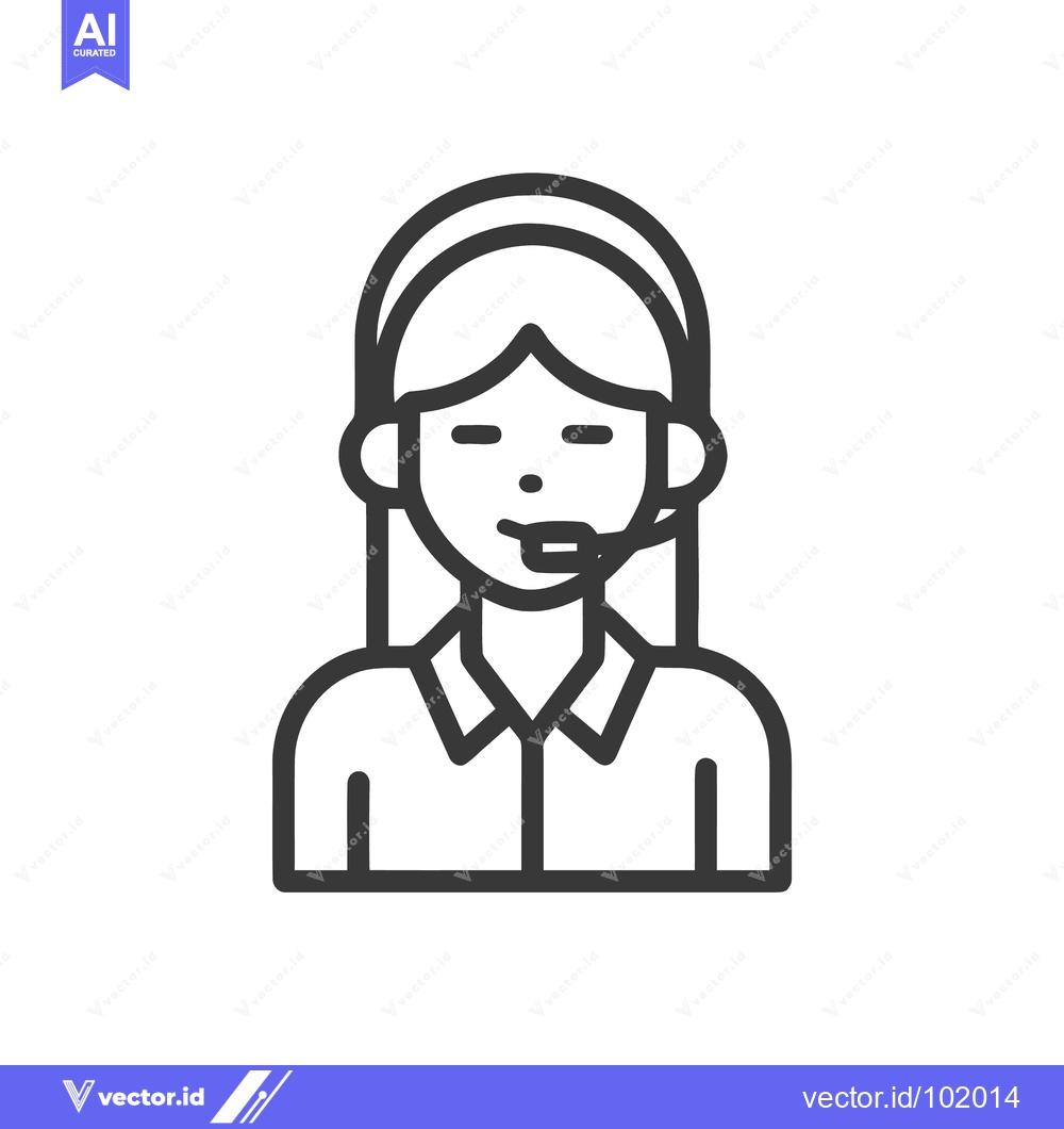 Premium Vector of Professional Female Operator with Headset, a Clean Minimalist Line Art