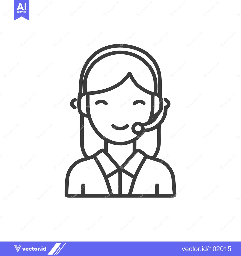 Premium Vector of Smiling Customer Service Representative, Clean Outline Icon with Heads