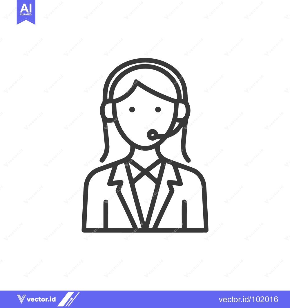 Premium Vector dari Professional Female Operator with Headset, a Clean Line Art Icon for C