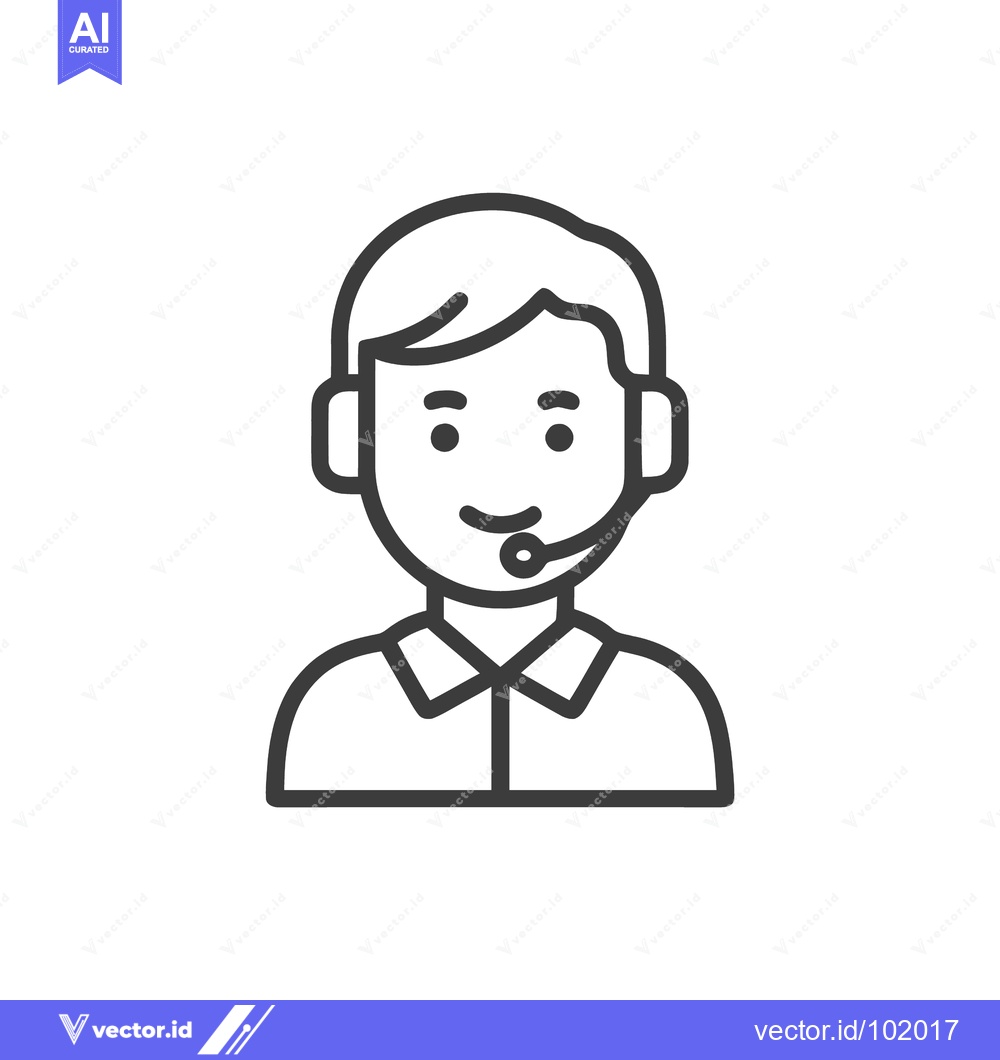 Premium Vector dari Smiling Customer Support Agent Line Art Icon with Headset for Online A