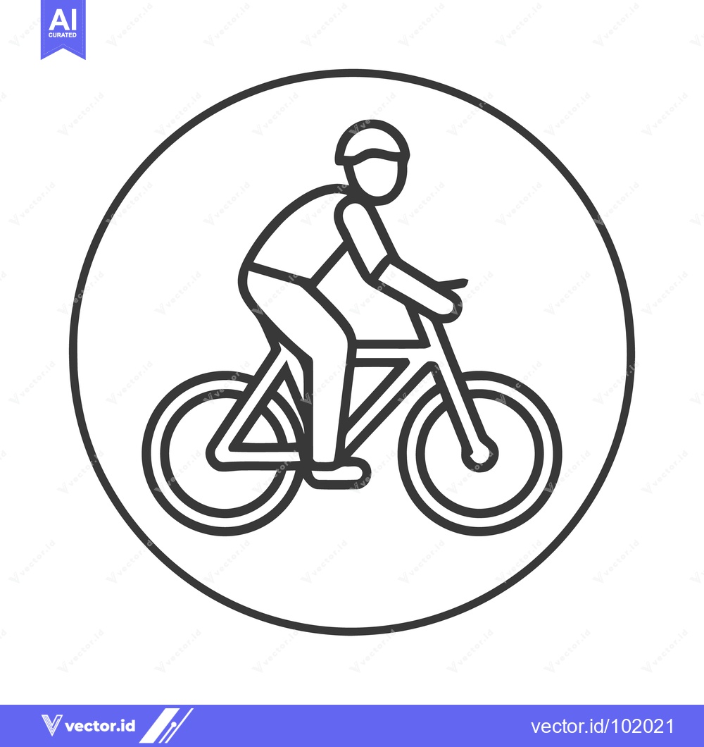 Premium Vector dari Sleek monochrome line art icon of a cyclist in a circular emblem.
