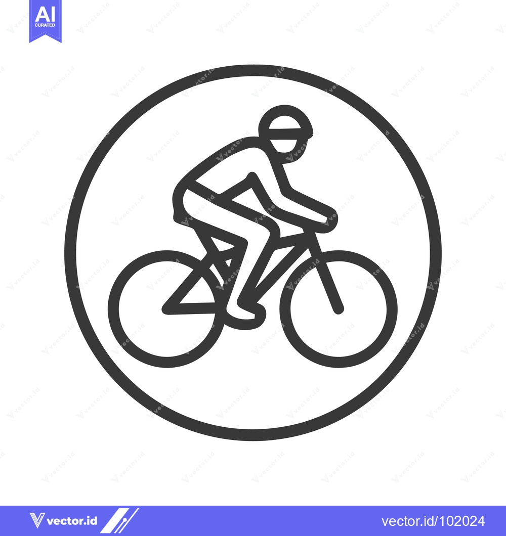Premium Vector of Sleek Cyclist in Motion, Minimalist Line Art Icon within a Circular Bo