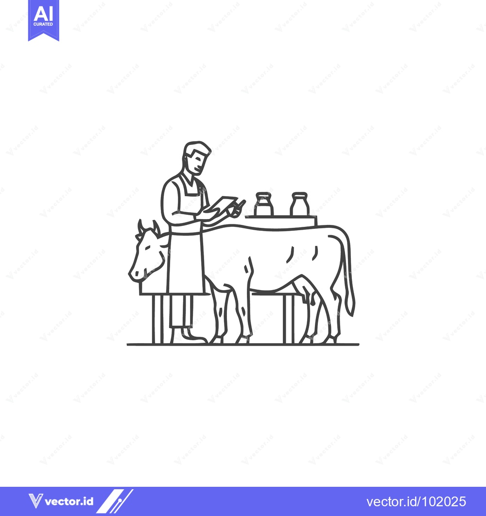 Premium Vector dari Dairy Quality Control: Farmer with Clipboard Inspects Cow and Milk Lin