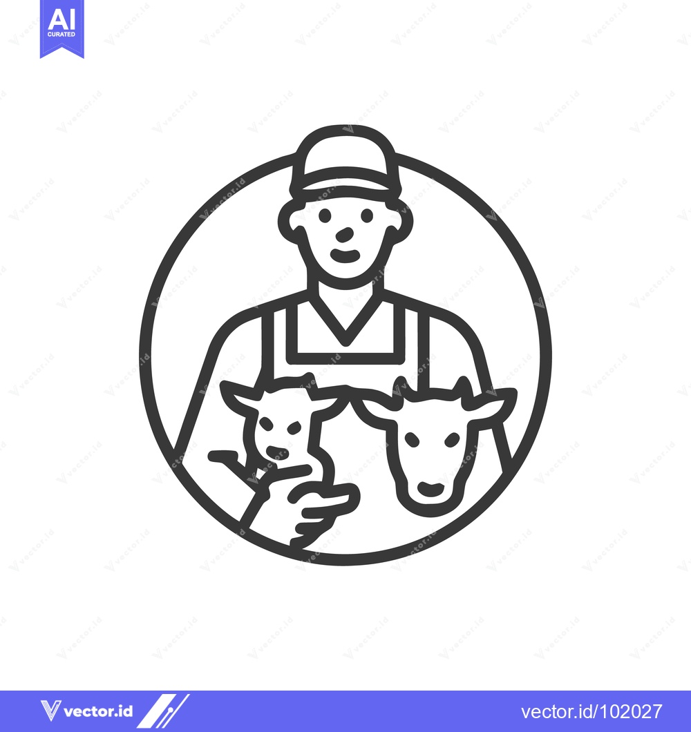 Premium Vector dari Caring Farmer with Calf and Goat, a Minimalist Livestock Husbandry Ico