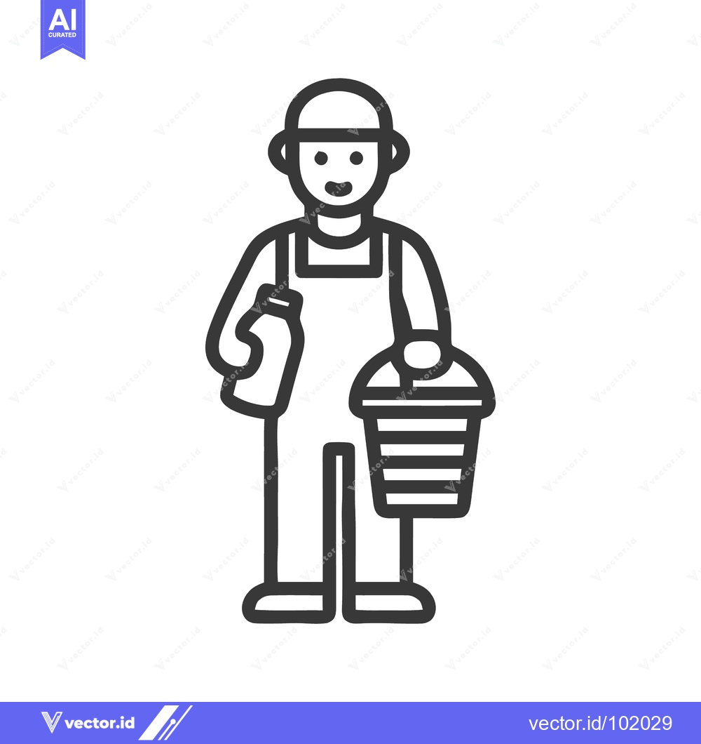 Premium Vector dari Smiling Milkman Line Art Icon Holding a Milk Bottle and Pail