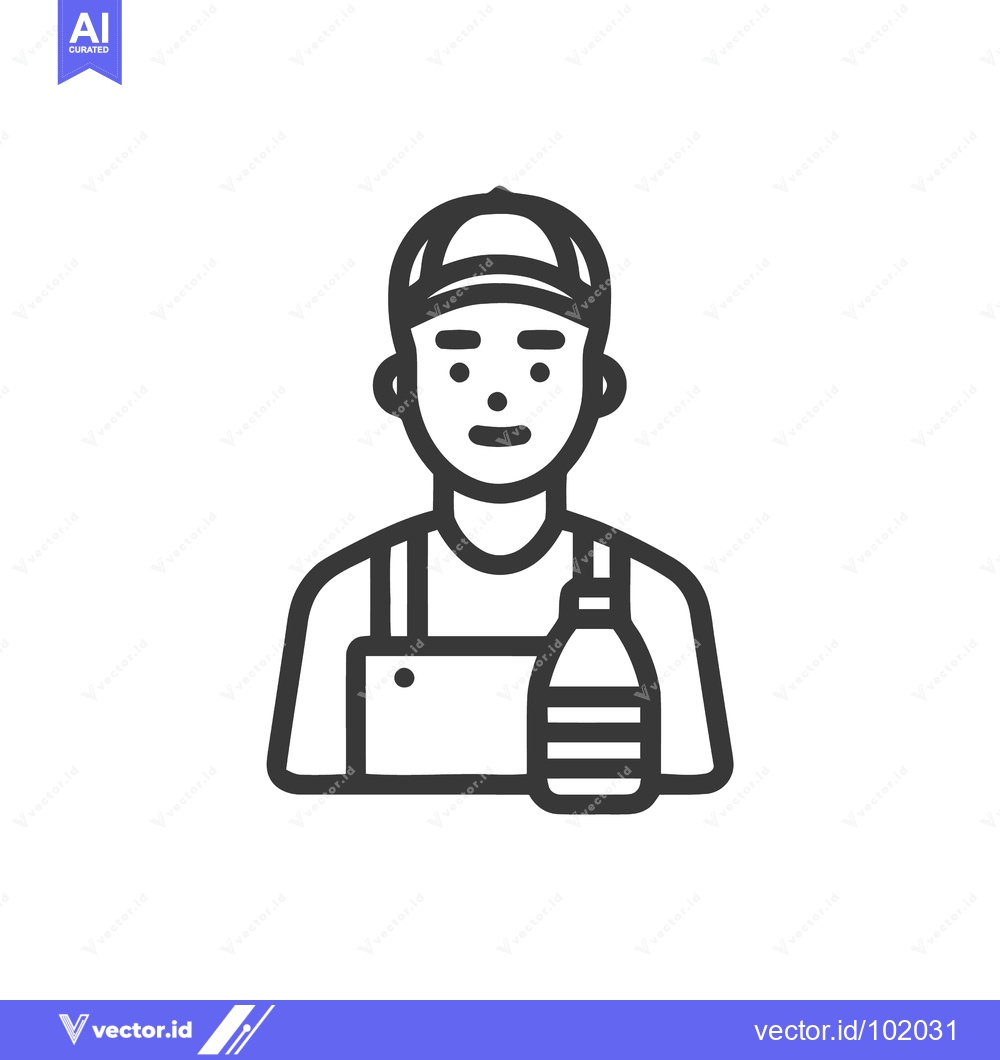 Premium Vector dari Monochrome Line Art Icon of a Service Worker in a Cap and Apron with a