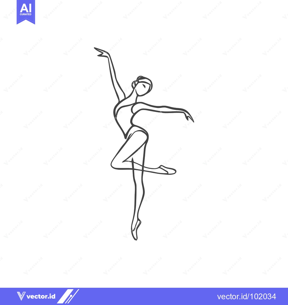 Premium Vector of Graceful Ballerina in a Dynamic Pose, Elegant Minimalist Line Art