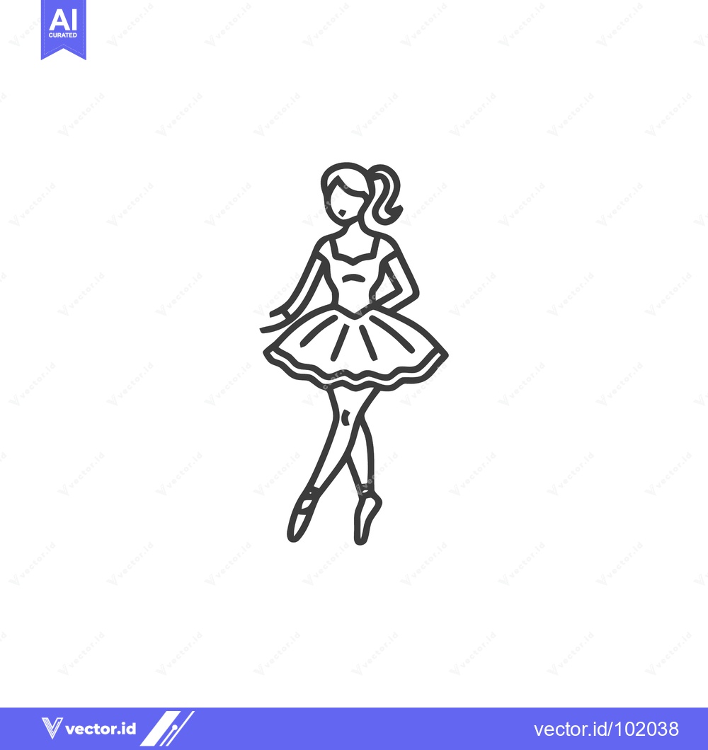 Premium Vector of Poised Ballerina in a Tutu, Elegant Minimalist Line Art Icon