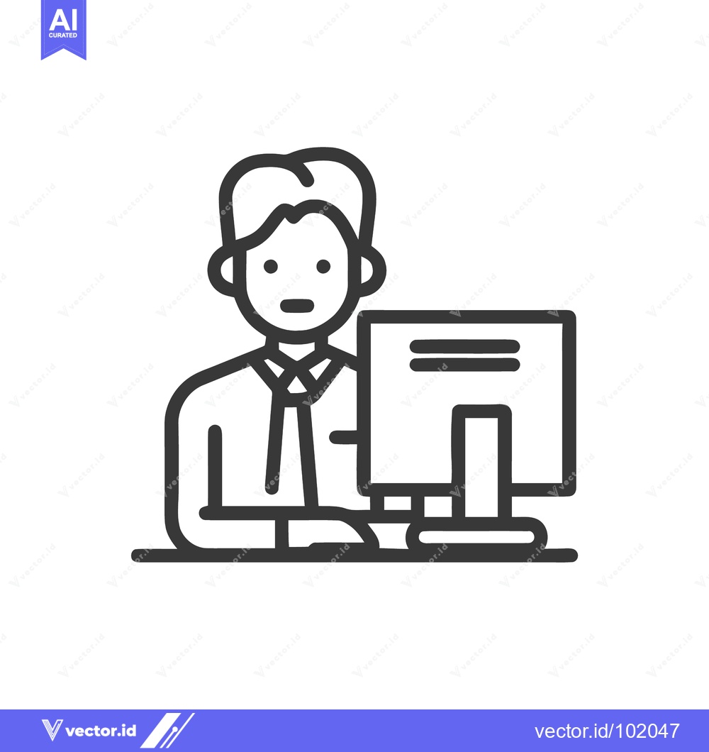 Premium Vector dari Sleek Outline Icon of a Focused Office Worker at a Computer Desk