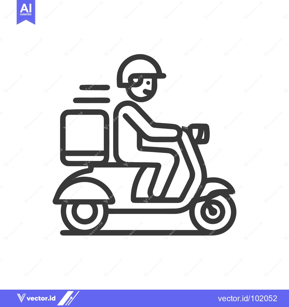 Premium Vector of Fast Scooter Delivery Courier in Motion, a Minimalist Outline Icon