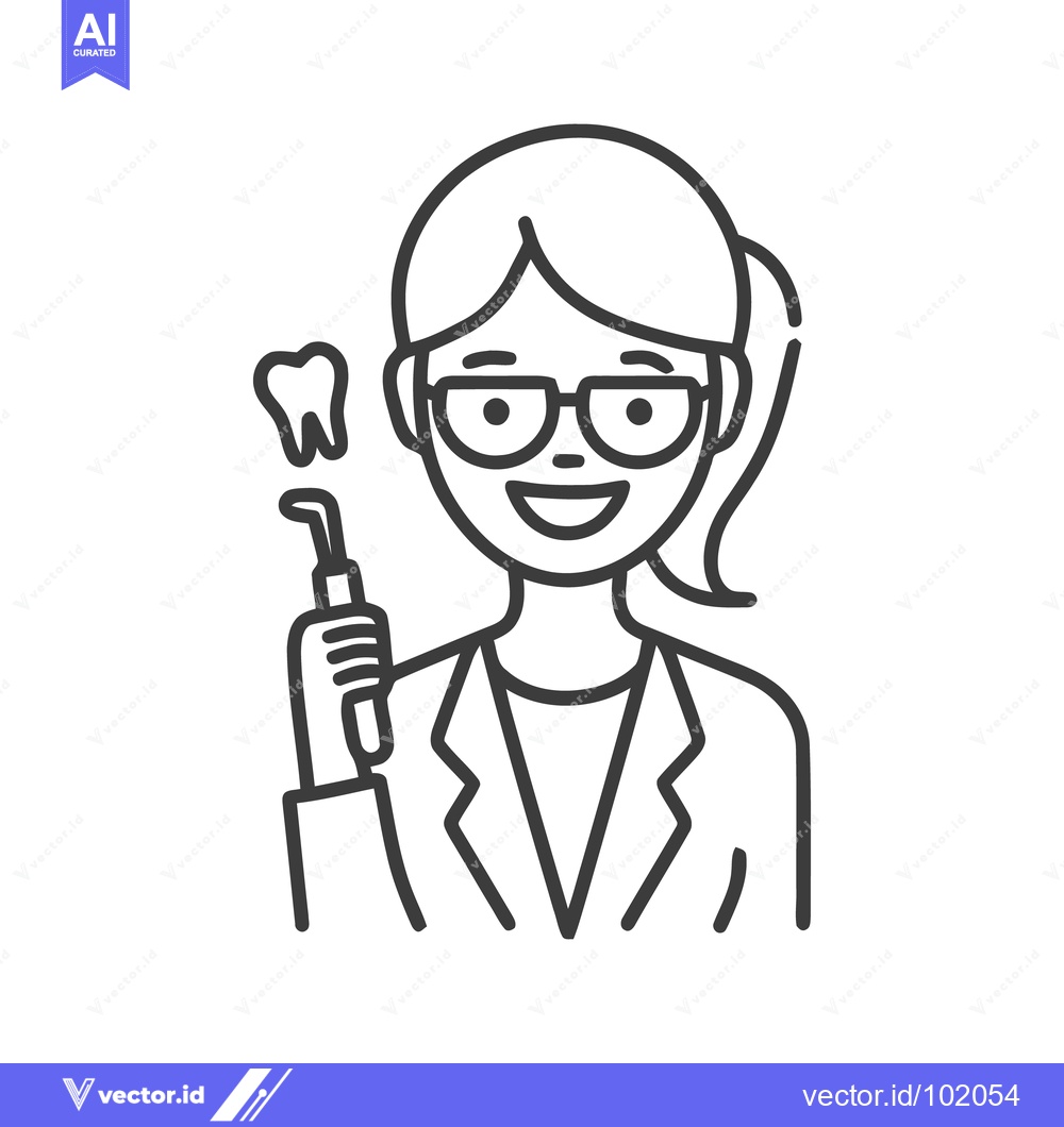 Premium Vector dari Friendly Female Dentist with Curing Light and Tooth Icon Line Art