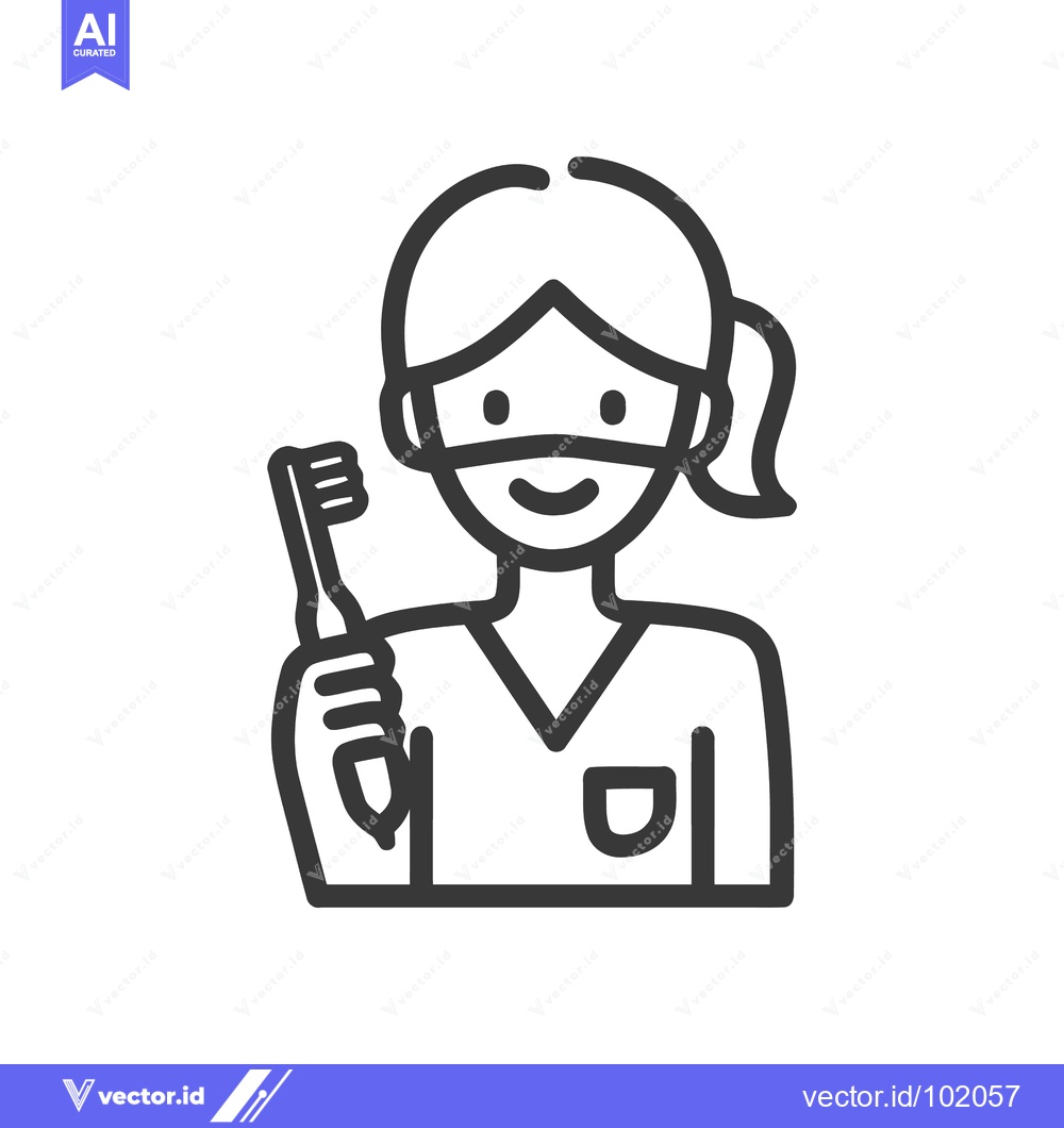 Premium Vector dari Smiling Female Dental Professional Line Art Icon with Toothbrush and M