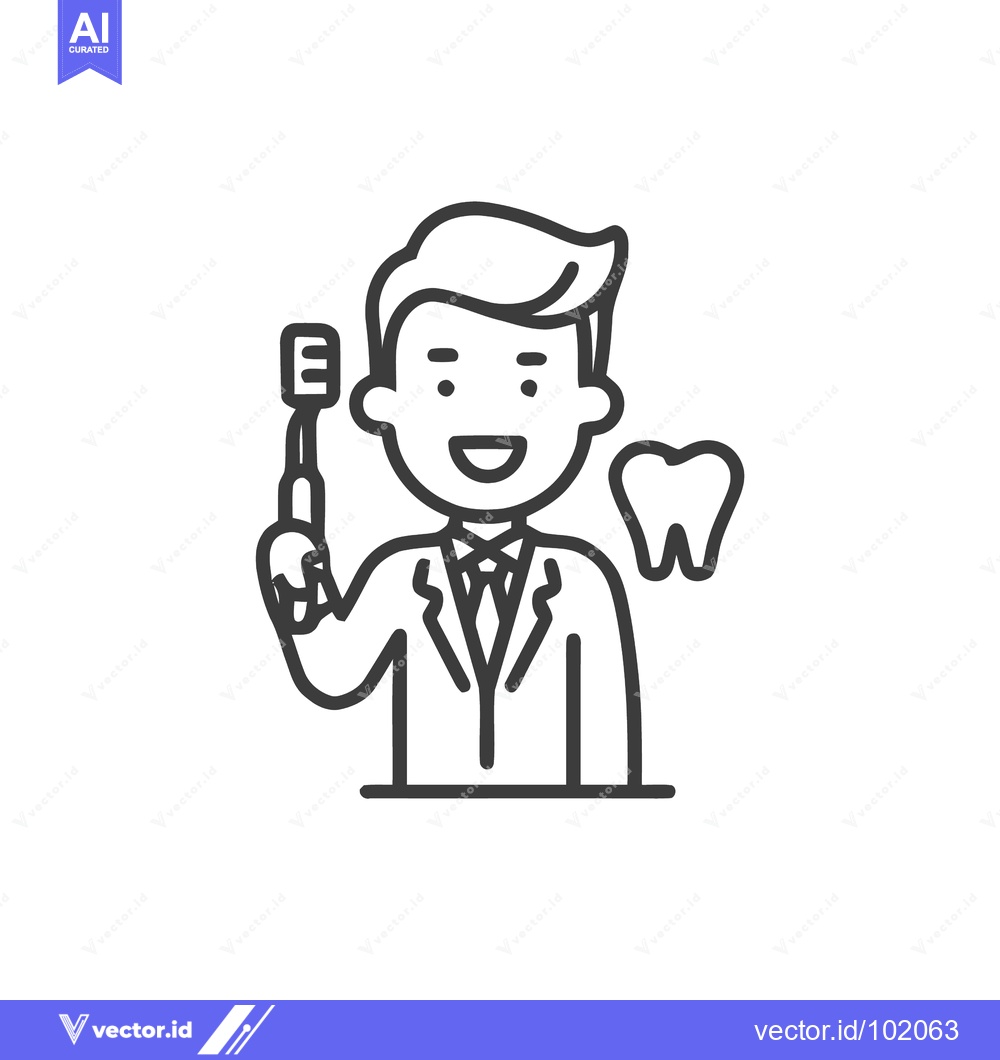 Premium Vector dari Smiling Dentist Holding Toothbrush with Molar Icon - Clean Line Art Ve