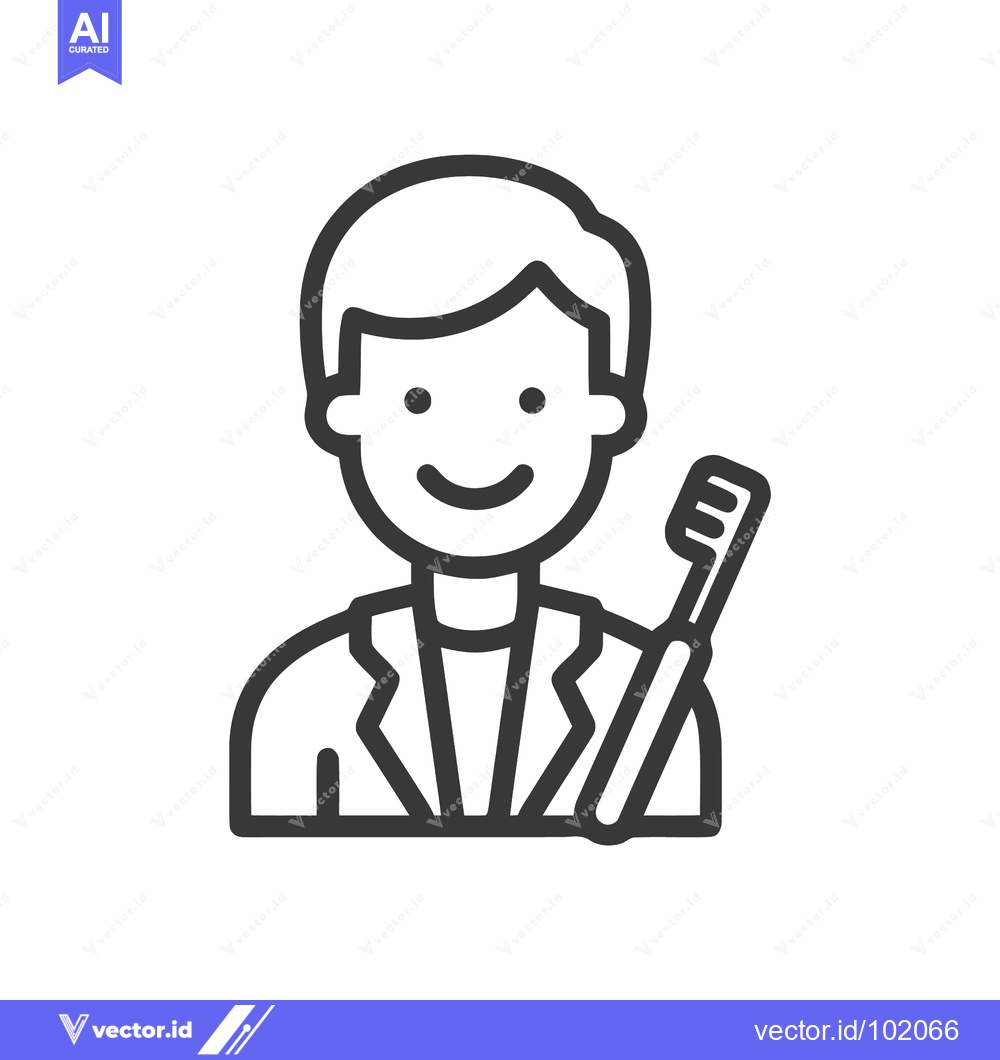 Premium Vector of Clean Line Art Icon of Smiling Person in Uniform Holding Toothbrush, S