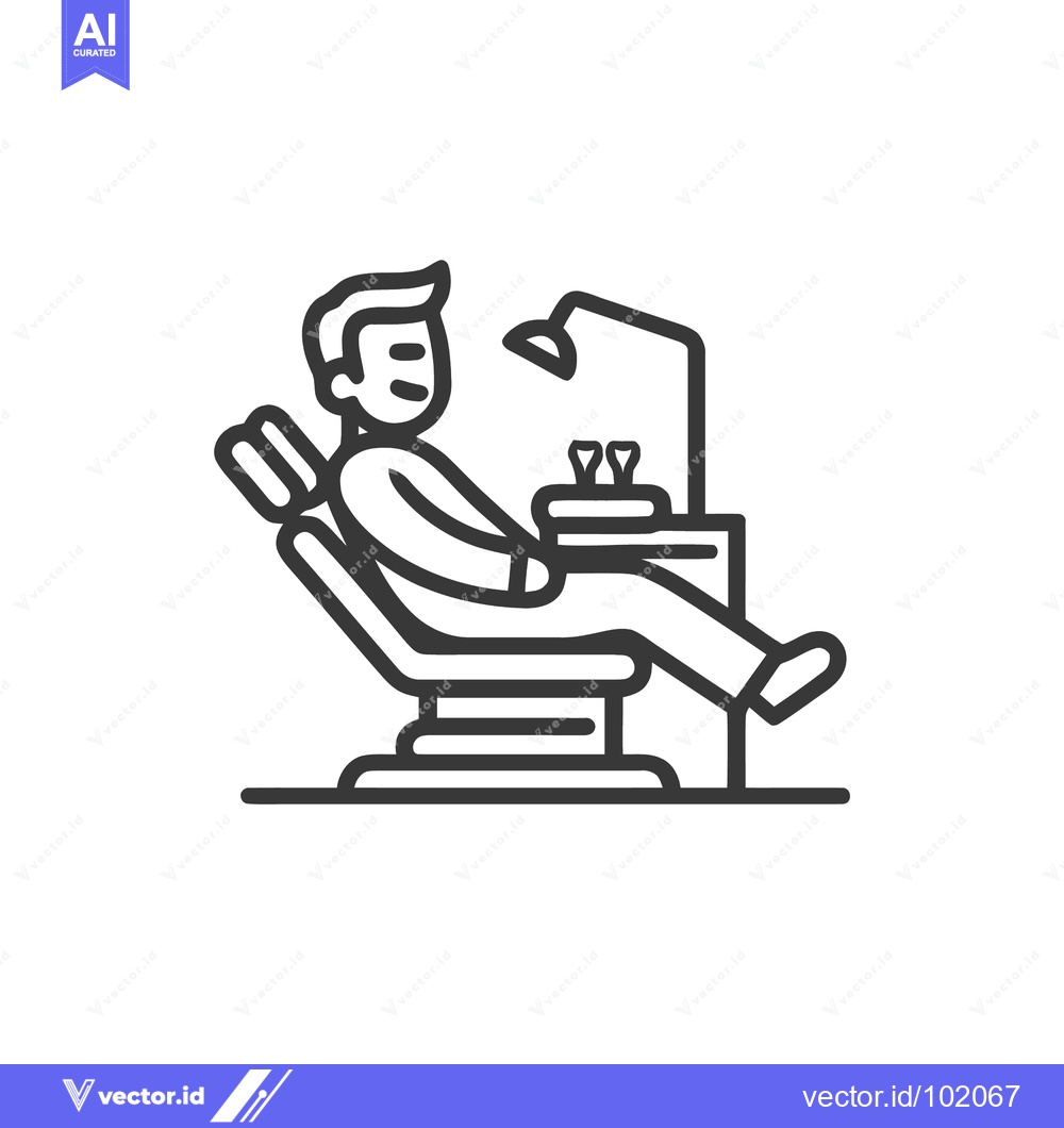 Premium Vector of Minimalist Line Icon of Patient in Dental Chair with Lamp and Rinse Cu