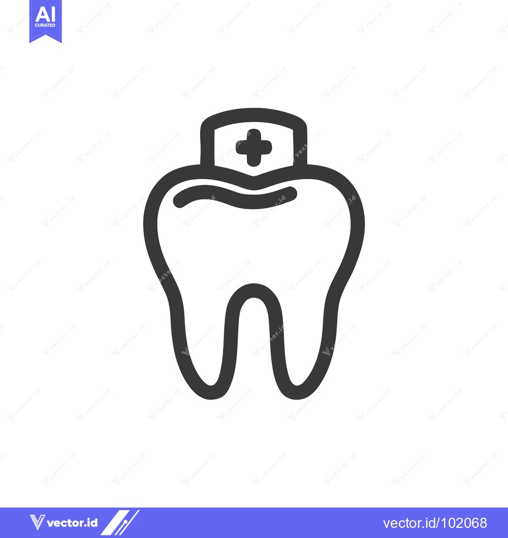 Premium Vector dari Molar Tooth with Medical Cross Cap, a Minimalist Dental Care Line Icon