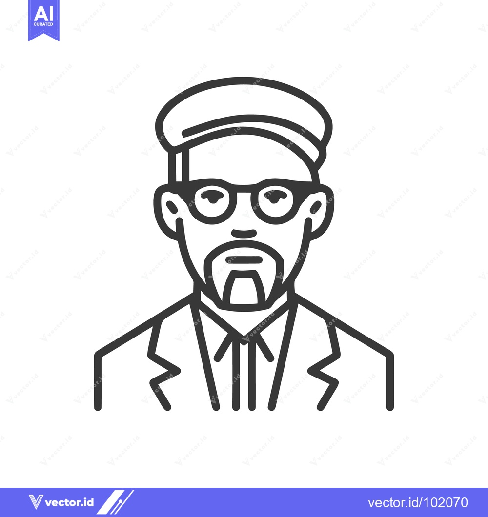 Premium Vector of Minimalist Line Art Portrait of a Stylish Man with Glasses, Goatee, an