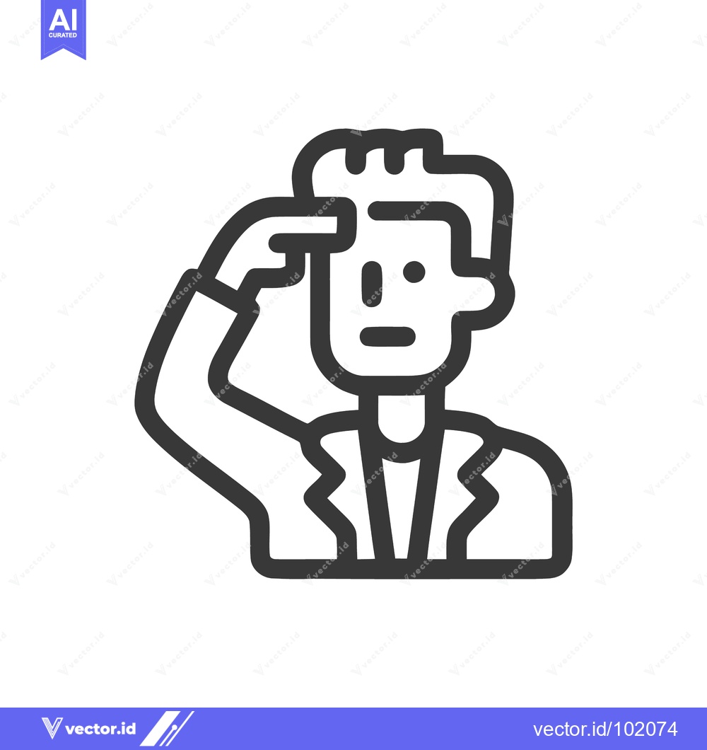 Premium Vector of Stylized Line Art Icon of Man Saluting with Hand to Forehead, Simple V
