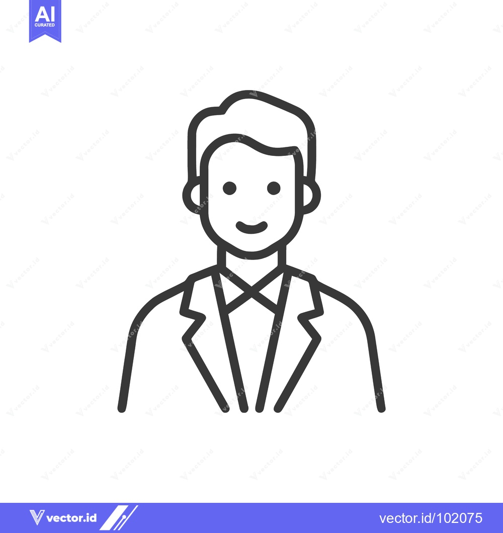 Premium Vector of Minimalist Line Art Icon of Smiling Man in Suit, Professional Avatar f