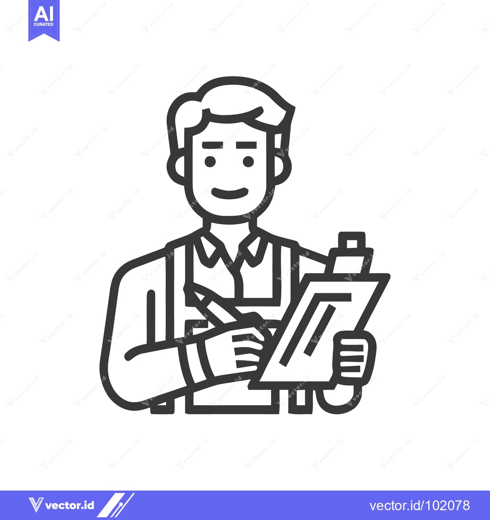 Premium Vector dari Smiling Worker Icon with Clipboard and Pen, Professional Service Vecto