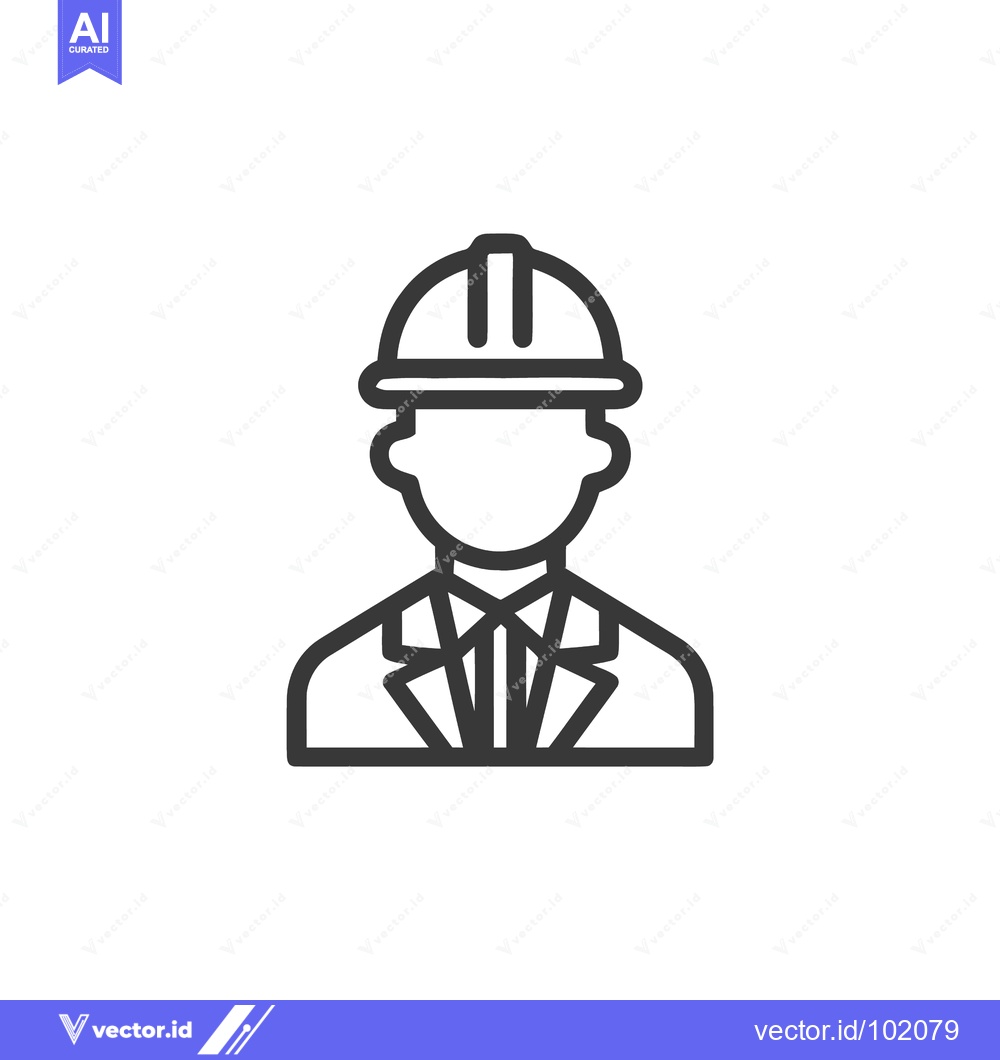 Premium Vector dari Professional Engineer Icon: Minimalist Line Art of Man in Hard Hat and
